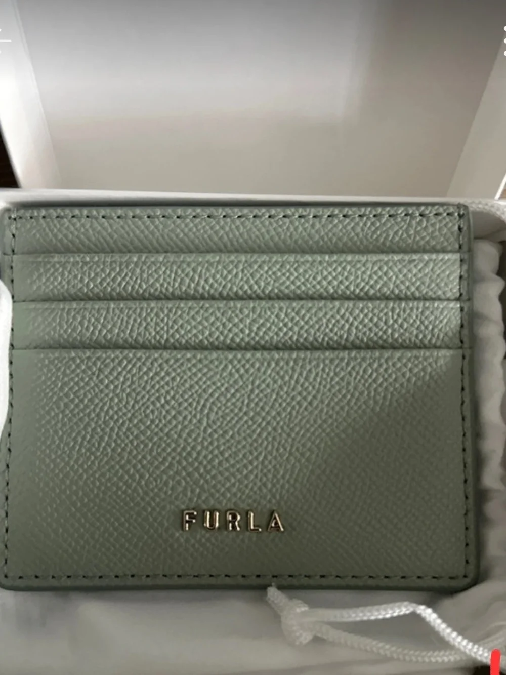 Furla Mint Green Leather Card Holder with Gold Logo